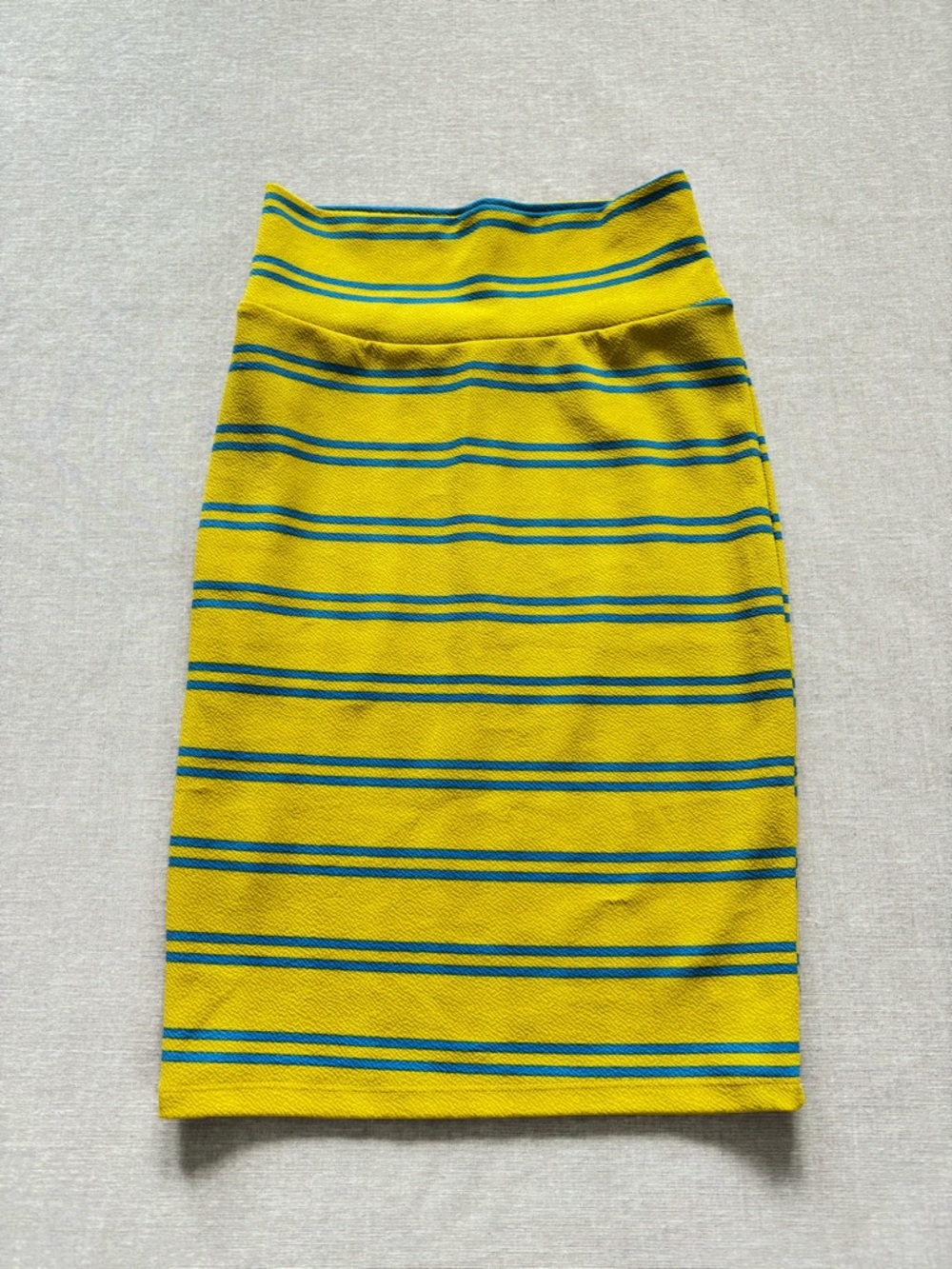 Lularoe mustard yellow & blue striped skirt.